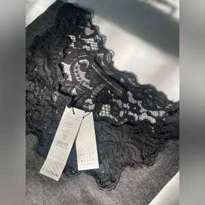 White House Black Market Heather Gray Velvet Lace Shell